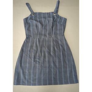 Bebop Square Neck Blue Plaid Midi Dress Jumper Silver Grommets Women's Size M